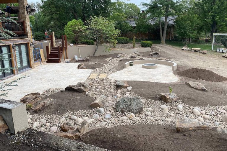 The ground is leveled as a part of a patio project.