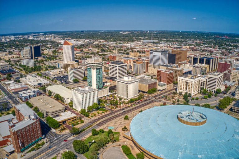Aerial view of downtown Wichita.